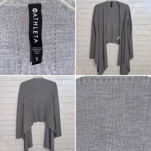 Athleta Solstice Wrap Ribbed Knit Merino Wool Waterfall Cardigan Sweater GRAY SM - Picture 2 of 10